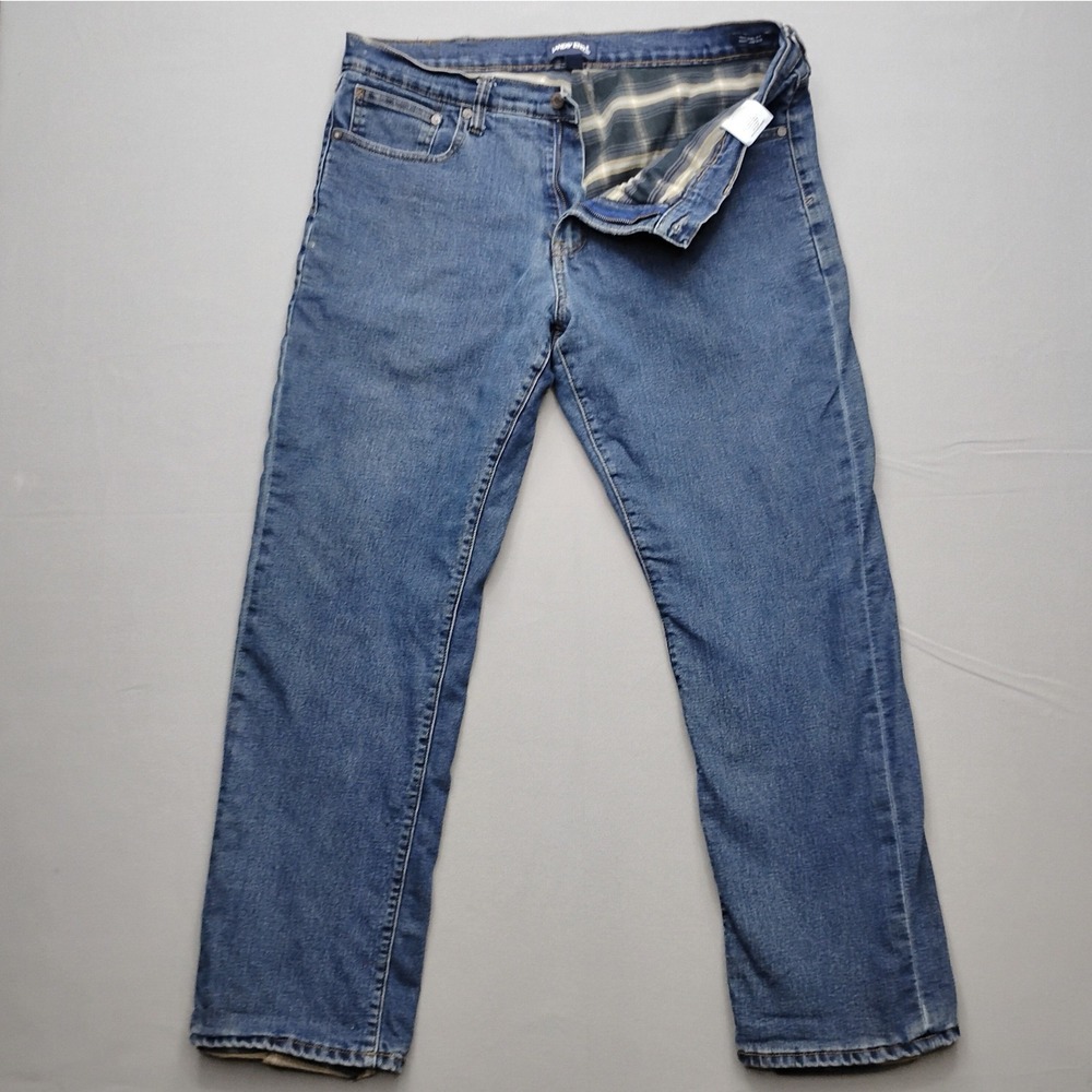 Lands End Mens Traditional Fit Flannel Lined Jeans Blue 40x32 Straight Stretch